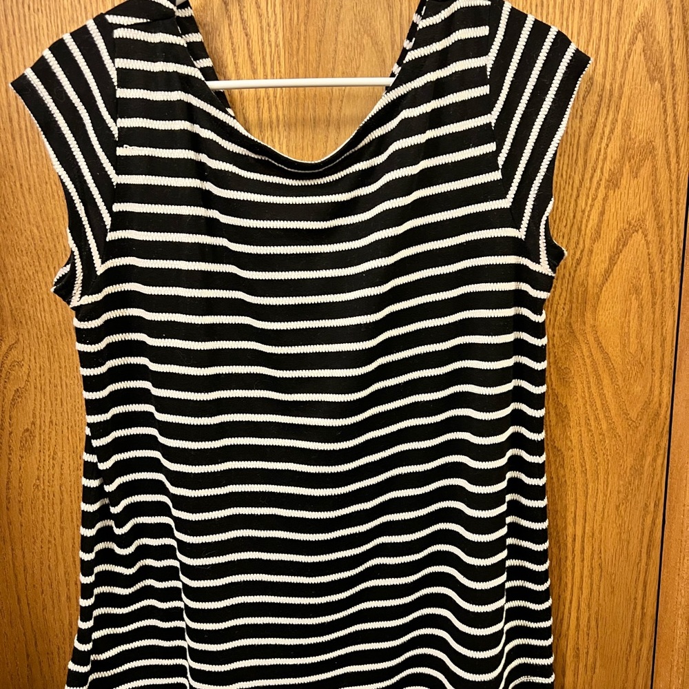 LOFT Black and White Striped Cap-Sleeve Top